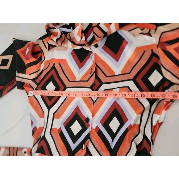 ZARA Medium Satin 70s Geometric Print Belted Neck Scarf Tie Wide Leg Jumpsuit - Picture 7 of 7